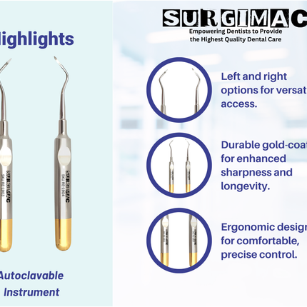 Heidbrink Root Tip Picks Set of Left and Right Extraction Elevators, - Gold, Surgical Instruments, 2/Pk