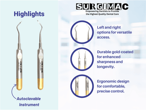SurgiMac #79 & #80 Heidbrink Root Tip Picks, Set of Left and Right Extraction Elevators, Gold, Surgical Instruments, Stainless Steel, Pro Series, 2/Pk | SurgiMac Dental Supply