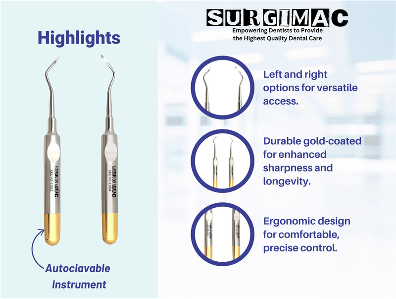 SurgiMac #79 & #80 Heidbrink Root Tip Picks, Set of Left and Right Extraction Elevators, Gold, Surgical Instruments, Stainless Steel, Pro Series, 2/Pk | SurgiMac Dental Supply