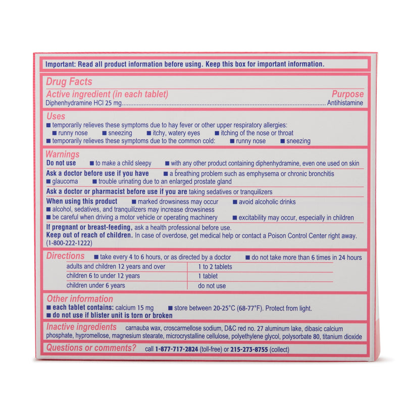 Allergy Relief Benadryl 25 mg Strength Tablet 24 per Box 50580022651