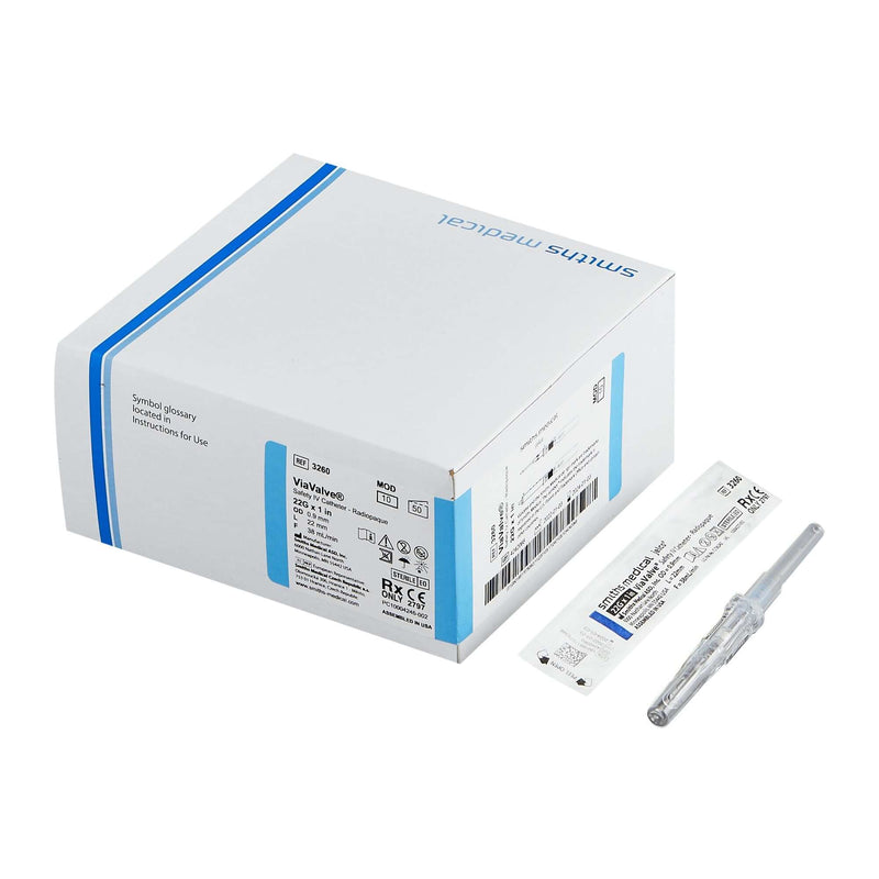 Peripheral IV Catheter ViaValve 22 Gauge 1 Inch Polyurethane Straight Hub Blood Control Sliding Safety | SurgiMac Dental Supply
