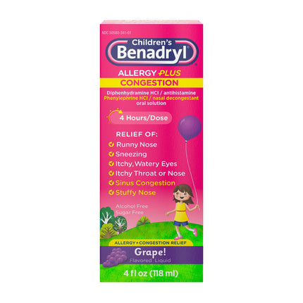 Children's Allergy Relief Children’s Benadrl Allergy Plus Congestion 12.5 mg Strength Liquid 4 oz.