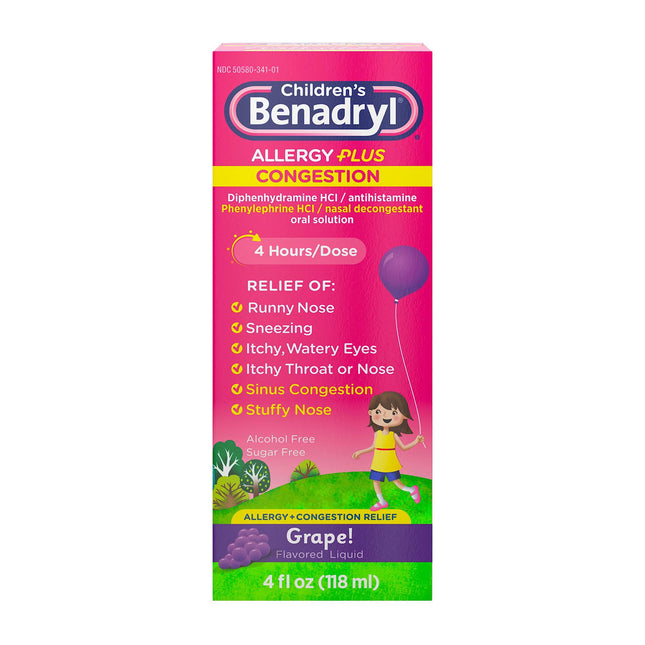 J & J Sales | Children's Allergy Relief Children’s Benadrl Allergy Plus Congestion 12.5 mg Strength Liquid 4 oz. | 50580078104