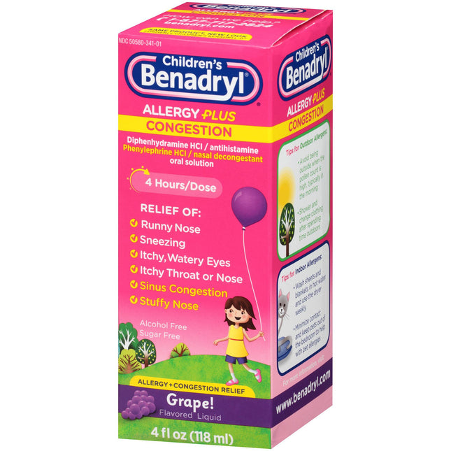 J & J Sales | Children's Allergy Relief Children’s Benadrl Allergy Plus Congestion 12.5 mg Strength Liquid 4 oz. | 50580078104