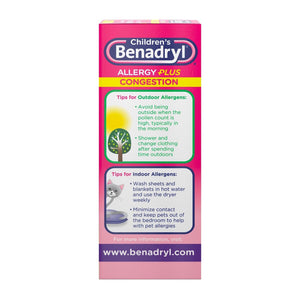 Children's Allergy Relief Children’s Benadrl Allergy Plus Congestion 12.5 mg Strength Liquid 4 oz. 50580078104