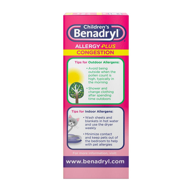 Children's Allergy Relief Children’s Benadrl Allergy Plus Congestion 12.5 mg Strength Liquid 4 oz. 50580078104