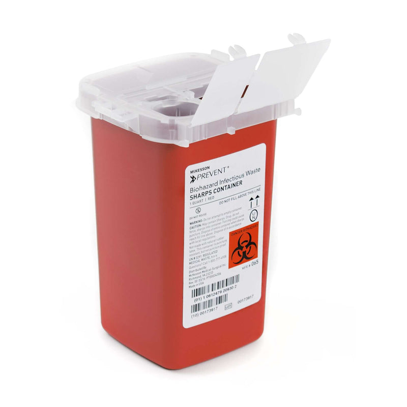 Sharps Container McKesson Prevent Red Base 6-1/4 H X 4-1/4 W X 4-1/4 D Inch Vertical Entry 0.25 Gallon 065-1