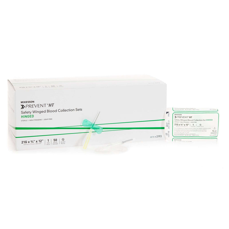 McKesson Prevent Blood Collection Set 21 Gauge 3/4 Inch Needle Length Safety Needle 12 Inch Tubing Sterile | SurgiMac Dental Supply