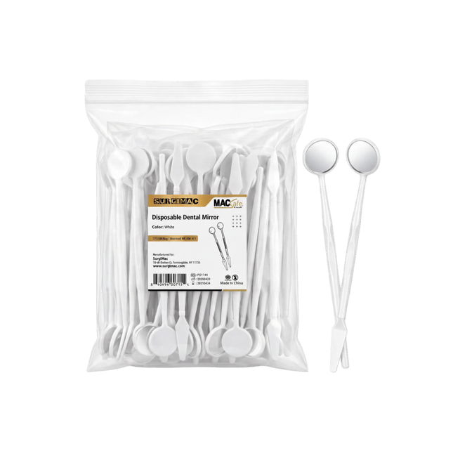 SurgiMac 4.5 Medium Plastic Mouth Mirror with 7" Spatula Handle, Disposable, White, MacSafe, 100/Box, 20bx/Case