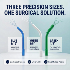 SurgiMac Surgical Aspirating Tips, Green, 1/4" diameter, Molded at 30 degree angle, MacSafe, 25/Box, 50bx/Case