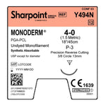 Absorbable Suture with Needle Monoderm Polyglycolic Acid 3/8 Circle Precision Reverse Cutting Needle Size 4 - 0 Monofilament Y494N
