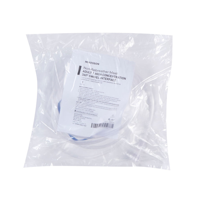 NonRebreather Oxygen Mask McKesson Elongated Style Adult One Size Fits Most Adjustable Head Strap / Nose Clip