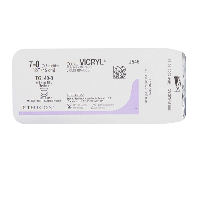 Coated Vicryl™ Polyglactin 910 TG140-8 3/8 Circle Spatula Needle Size 7-0 Braided | SurgiMac Dental Supply