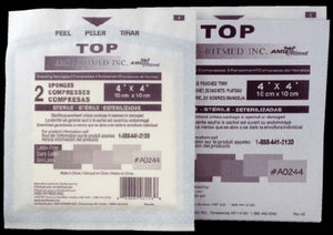 Top Sponge, Gauze Cover With Cellulose Fill, 4" x 4", Sterile 2s, 50/Pk, 24 Pk/Cs A0244