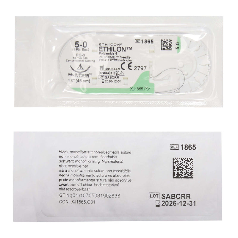 Ethilon™ Nylon PC-3 3/8 Circle Precision Conventional Cutting Needle Size 5-0 Monofilament | SurgiMac Dental Supply