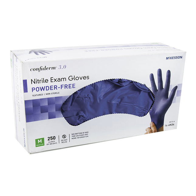 Exam Glove McKesson Confiderm 3.0 250 per Box NonSterile Nitrile Standard Cuff Length Textured Fingertips Blue Chemo Tested / Fentanyl Tested