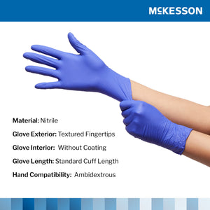 Exam Glove McKesson Confiderm 3.0 250 per Box NonSterile Nitrile Standard Cuff Length Textured Fingertips Blue Chemo Tested / Fentanyl Tested