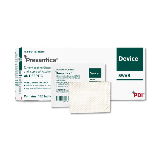 PDI | Device Swab Prevantics 3.15% / 70% Strength CHG (Chlorhexidine Gluconate) / Isopropyl Alcohol Individual Packet NonSterile | B19600