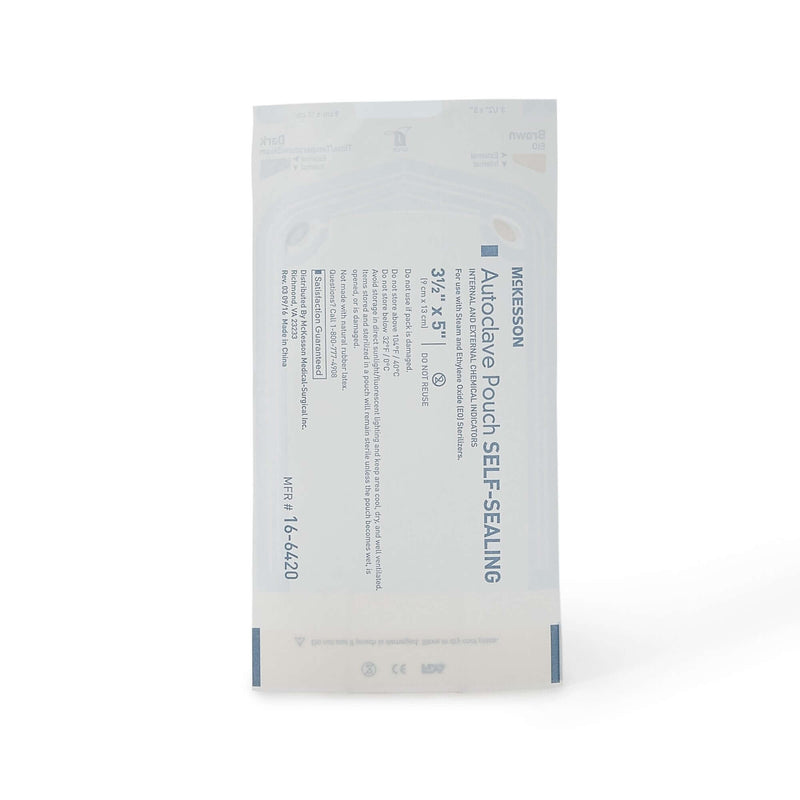 Sterilization Pouch McKesson Ethylene Oxide (EO) Gas / Steam 3-1/2 X 5 Inch Transparent Blue / White Self Seal Paper / Film | SurgiMac Dental Supply