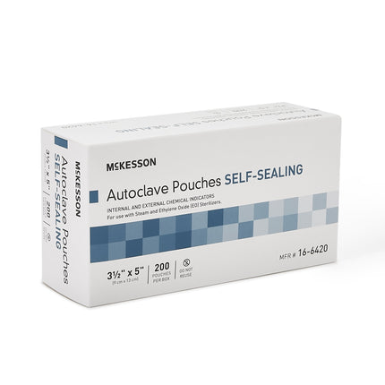 Sterilization Pouch McKesson Ethylene Oxide (EO) Gas / Steam 3-1/2 X 5 Inch Transparent Blue / White Self Seal Paper / Film