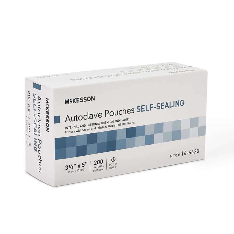 Sterilization Pouch McKesson Ethylene Oxide (EO) Gas / Steam 3-1/2 X 5 Inch Transparent Blue / White Self Seal Paper / Film | SurgiMac Dental Supply