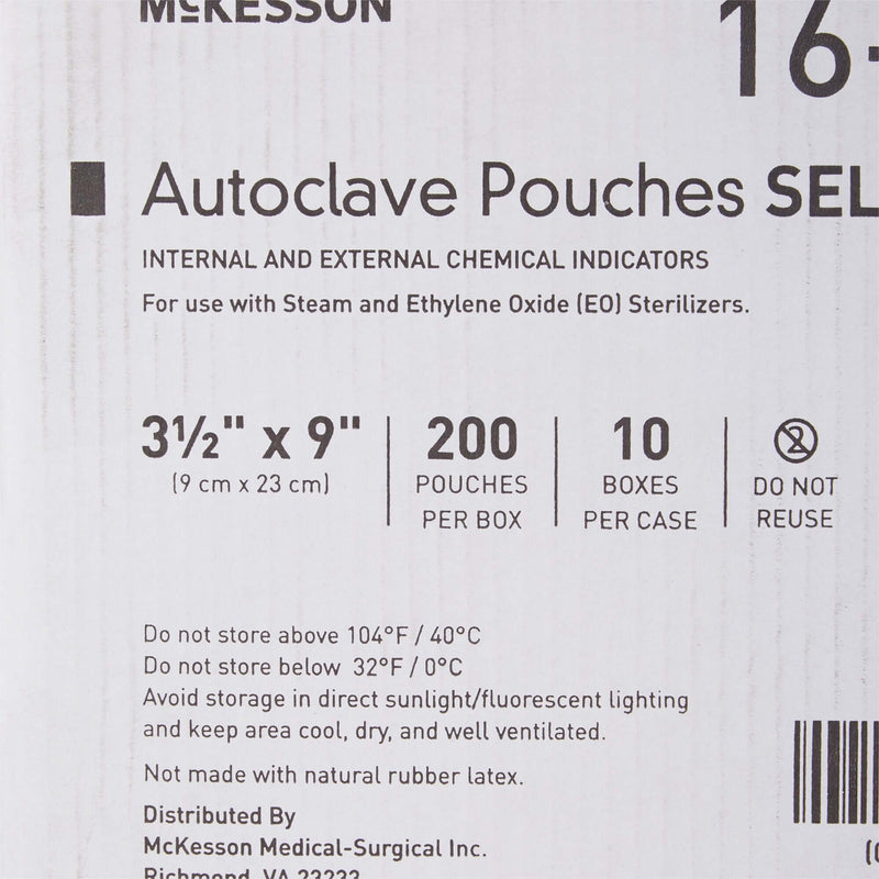Sterilization Pouch McKesson Ethylene Oxide (EO) Gas / Steam 3-1/2 X 9 Inch Transparent Blue / White Self Seal Paper / Film | SurgiMac Dental Supply