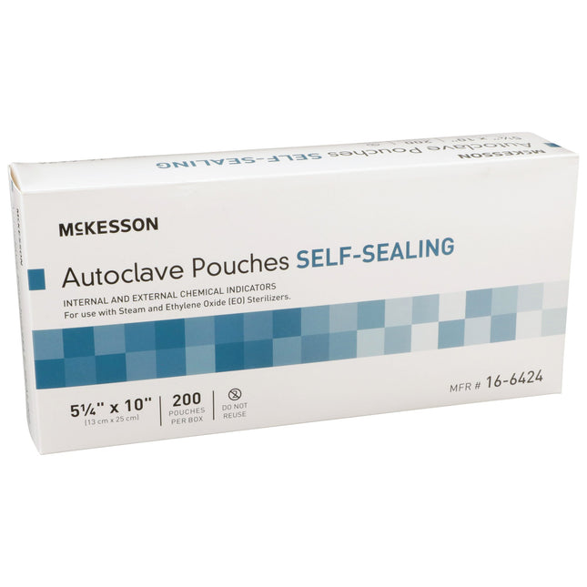 Sterilization Pouch McKesson Ethylene Oxide (EO) Gas / Steam 5-1/4 X 10 Inch Transparent Blue / White Self Seal Paper / Film