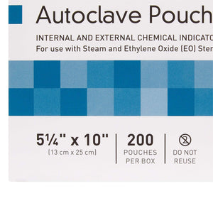 Sterilization Pouch McKesson Ethylene Oxide (EO) Gas / Steam 5-1/4 X 10 Inch Transparent Blue / White Self Seal Paper / Film | SurgiMac Dental Supply