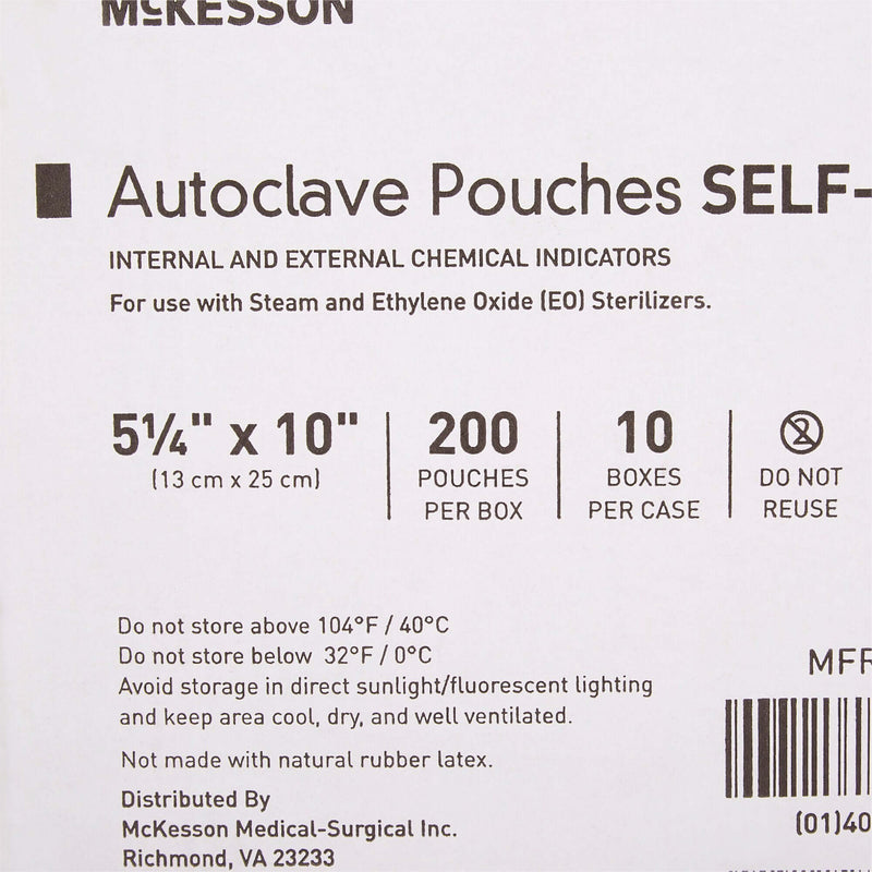 Sterilization Pouch McKesson Ethylene Oxide (EO) Gas / Steam 5-1/4 X 10 Inch Transparent Blue / White Self Seal Paper / Film | SurgiMac Dental Supply