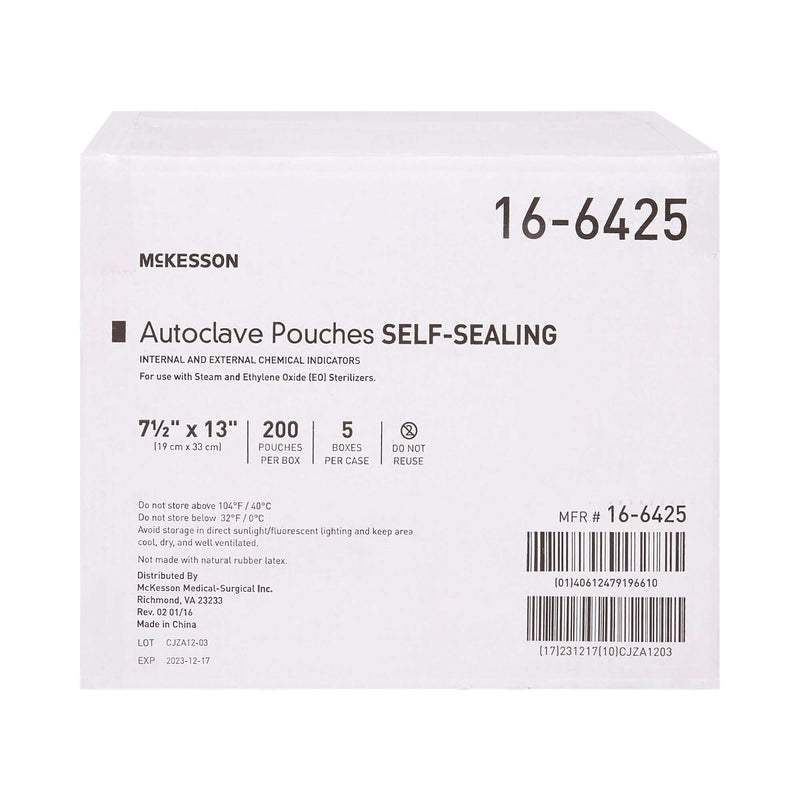 Sterilization Pouch McKesson Ethylene Oxide (EO) Gas / Steam 7-1/2 X 13 Inch Transparent Blue / White Self Seal Paper / Film | SurgiMac Dental Supply