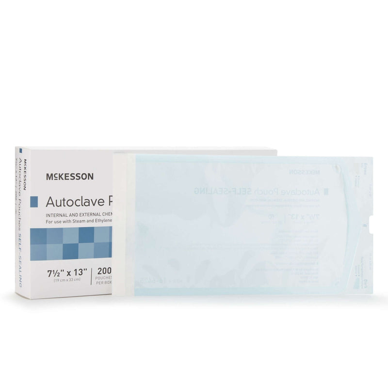Sterilization Pouch McKesson Ethylene Oxide (EO) Gas / Steam 7-1/2 X 13 Inch Transparent Blue / White Self Seal Paper / Film | SurgiMac Dental Supply