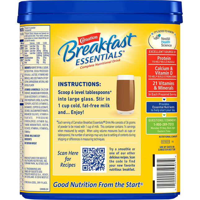 Nestle | Oral Supplement Carnation Breakfast Essentials Rich Milk Chocolate Flavor Powder | 10050000356031