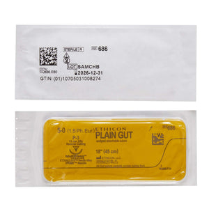Absorbable Suture with Needle Plain Gut P-3 3/8 Circle Precision Reverse Cutting Needle Size 5 - 0 | SurgiMac Dental Supply