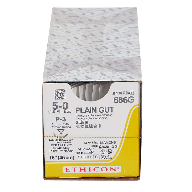 Absorbable Suture with Needle Plain Gut P-3 3/8 Circle Precision Reverse Cutting Needle Size 5 - 0 | SurgiMac Dental Supply