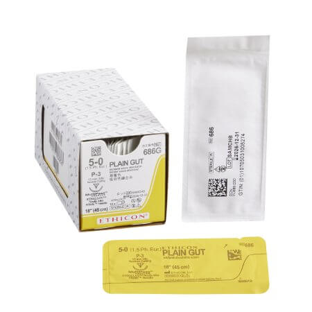 Absorbable Suture with Needle Plain Gut P-3 3/8 Circle Precision Reverse Cutting Needle Size 5 - 0 | SurgiMac Dental Supply