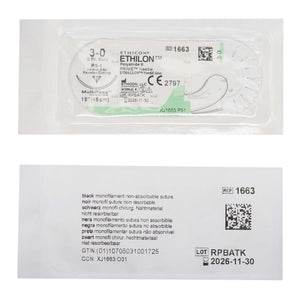 Ethilon™ Nylon PS-1 3/8 Circle Reverse Cutting Needle Size 3-0 Monofilament | SurgiMac Dental Supply