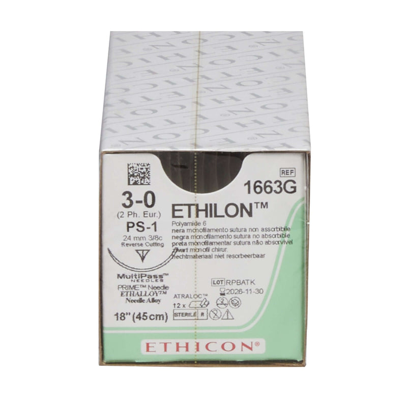 Ethilon™ Nylon PS-1 3/8 Circle Reverse Cutting Needle Size 3-0 Monofilament | SurgiMac Dental Supply