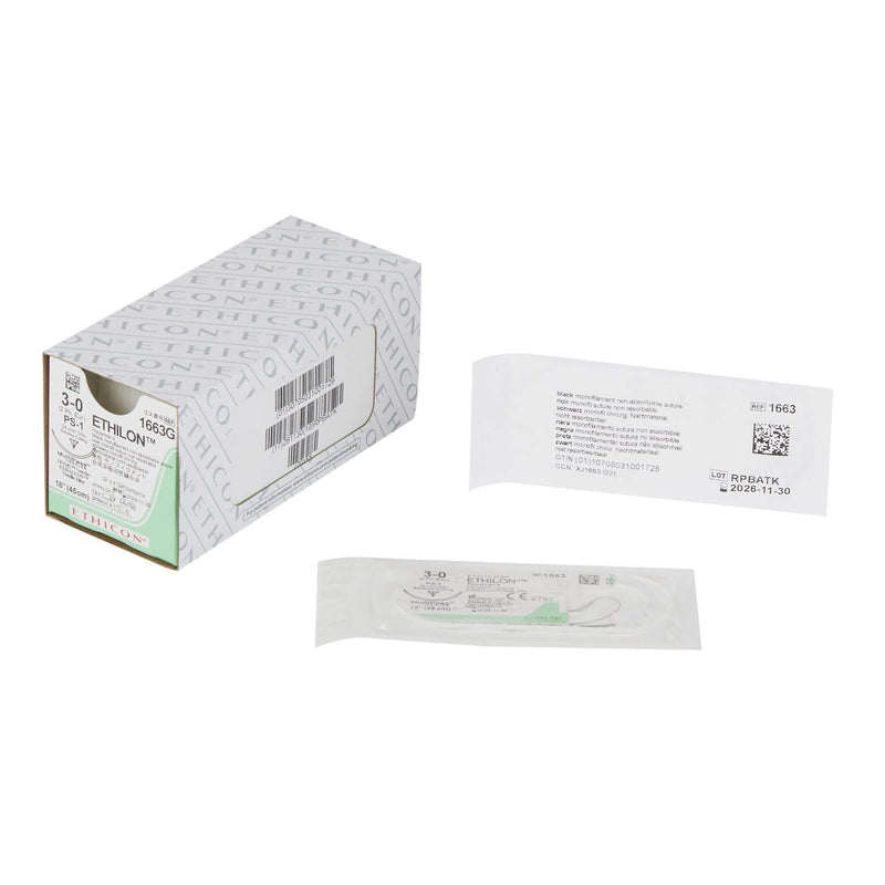 Ethilon™ Nylon PS-1 3/8 Circle Reverse Cutting Needle Size 3-0 Monofilament | SurgiMac Dental Supply