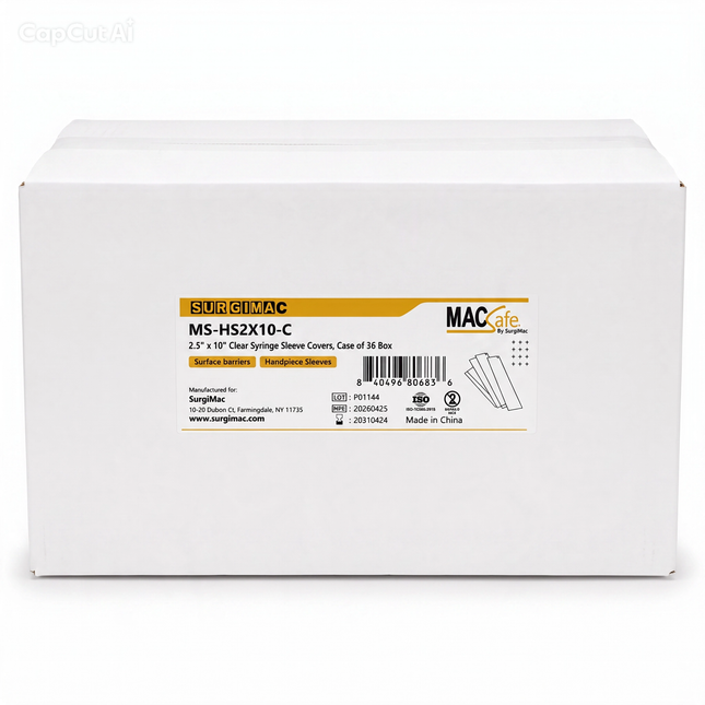 SurgiMac 2.5" x 10" Clear Syringe Sleeve Covers, Fits most 3-way air/water, MacSafe, 500/Pk, 36pk/Case