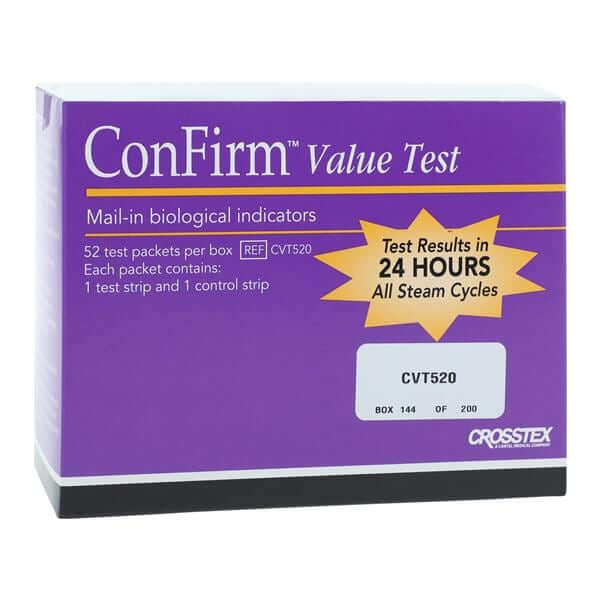 Crosstex ConFirm Value Test Biological Indicators Mail-In 52/Pkg CVT520 Confirm 2 Strip Value Test - 52/Box | SurgiMac Dental Supply