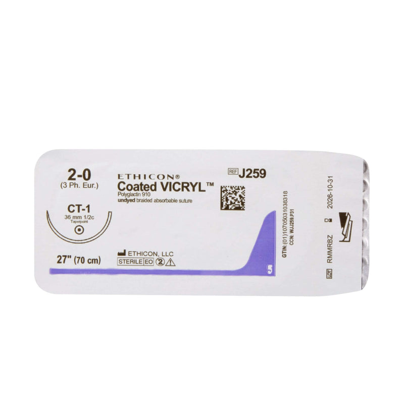 Coated Vicryl™ Polyglactin 910 CT-1 1/2 Circle Taper Point Needle Size 2-0 Braided | SurgiMac Dental Supply