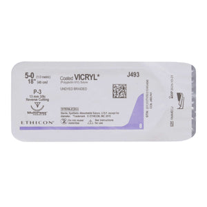 Absorbable Suture with Needle Coated Vicryl™ Polyglactin 910 P-3 3/8 Circle Precision Reverse Cutting Needle Size 5-0 Braided | SurgiMac Dental Supply