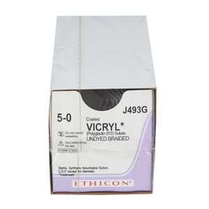 Absorbable Suture with Needle Coated Vicryl™ Polyglactin 910 P-3 3/8 Circle Precision Reverse Cutting Needle Size 5-0 Braided | SurgiMac Dental Supply