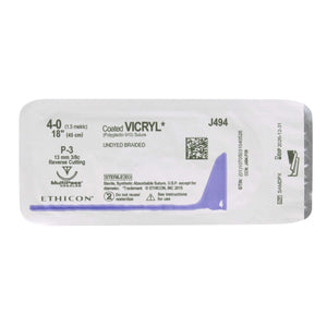 Absorbable Suture with Needle Coated Vicryl™ Polyglactin 910 P-3 3/8 Circle Precision Reverse Cutting Needle Size 4-0 Braided | SurgiMac Dental Supply