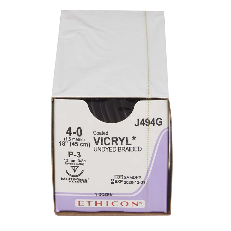 Absorbable Suture with Needle Coated Vicryl™ Polyglactin 910 P-3 3/8 Circle Precision Reverse Cutting Needle Size 4-0 Braided | SurgiMac Dental Supply