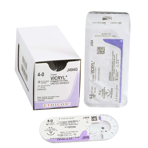 Absorbable Suture with Needle Coated Vicryl™ Polyglactin 910 P-3 3/8 Circle Precision Reverse Cutting Needle Size 4-0 Braided | SurgiMac Dental Supply