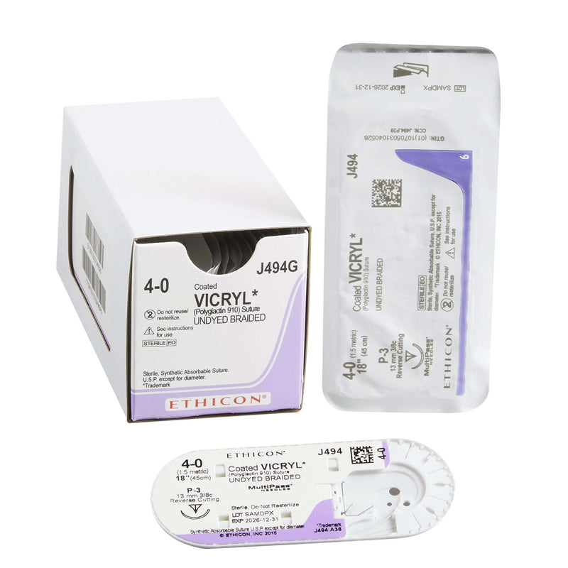 Absorbable Suture with Needle Coated Vicryl™ Polyglactin 910 P-3 3/8 Circle Precision Reverse Cutting Needle Size 4-0 Braided | SurgiMac Dental Supply