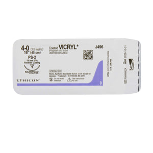 Vicryl™ Polyglactin 910 PS-2 3/8 Circle Precision Reverse Cutting Needle Size 4-0 Braided | SurgiMac Dental Supply