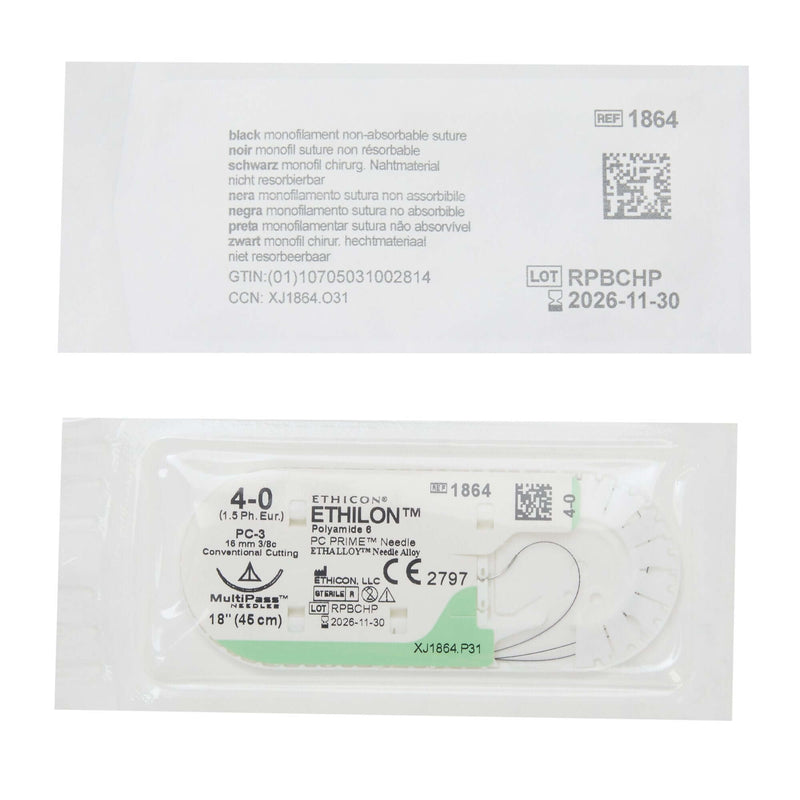 Ethilon Nylon PC-3 3/8 Circle Precision Conventional Cutting Needle Size 4-0 Monofilament | SurgiMac Dental Supply