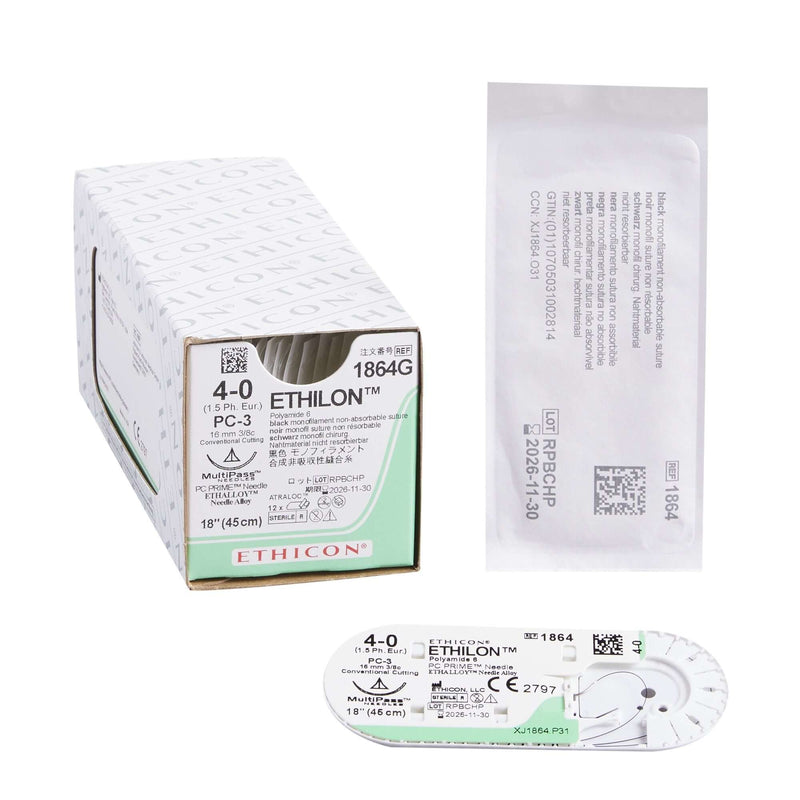 Ethilon Nylon PC-3 3/8 Circle Precision Conventional Cutting Needle Size 4-0 Monofilament | SurgiMac Dental Supply